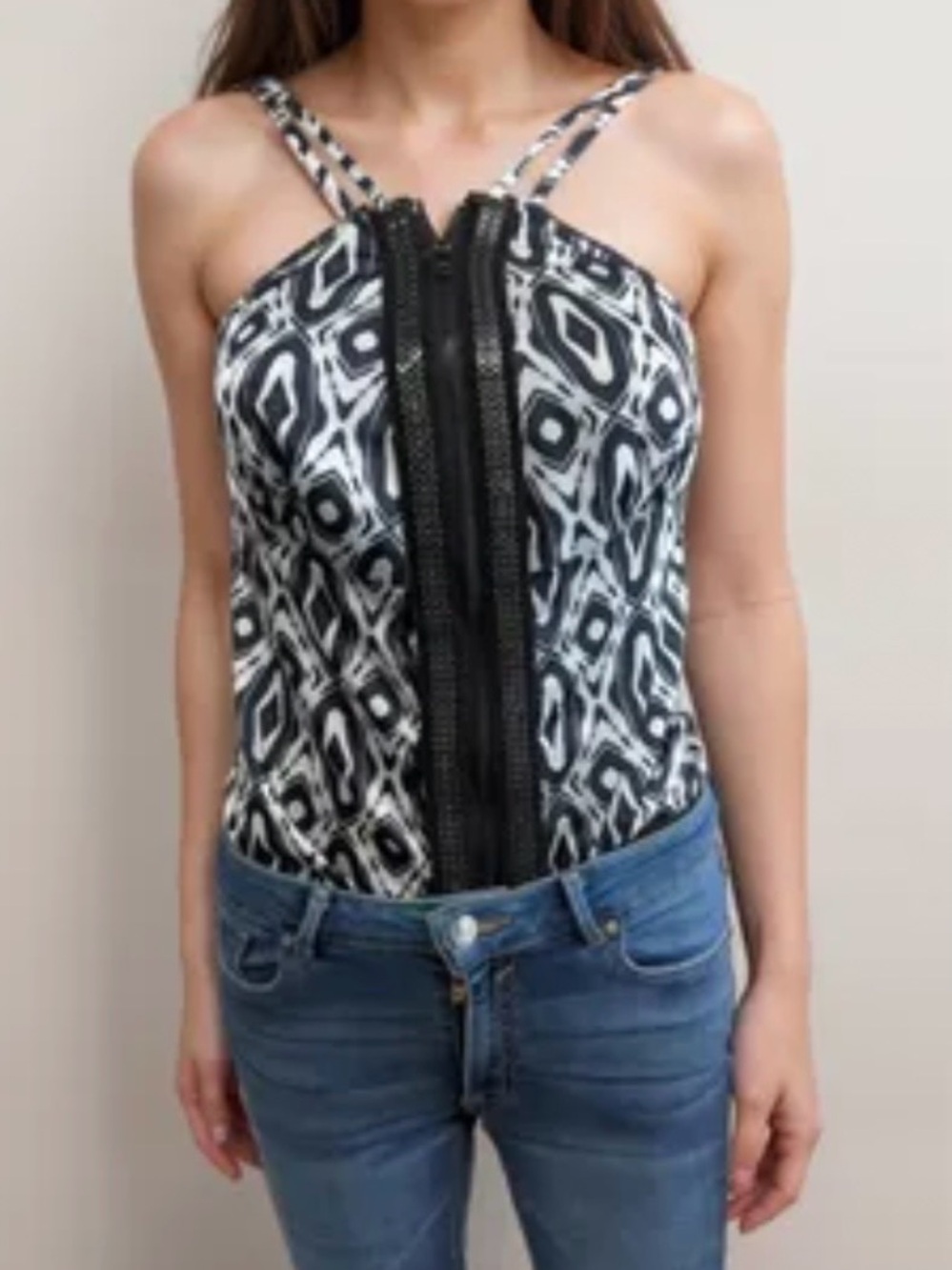Vintage Bebe Geometric & Metallic Strappy bodysuit